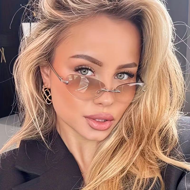 Rimless Oval Sunglasses Women  - Metal Photo Panel review and price